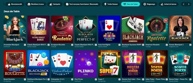 Arcanebet Casino jeux table